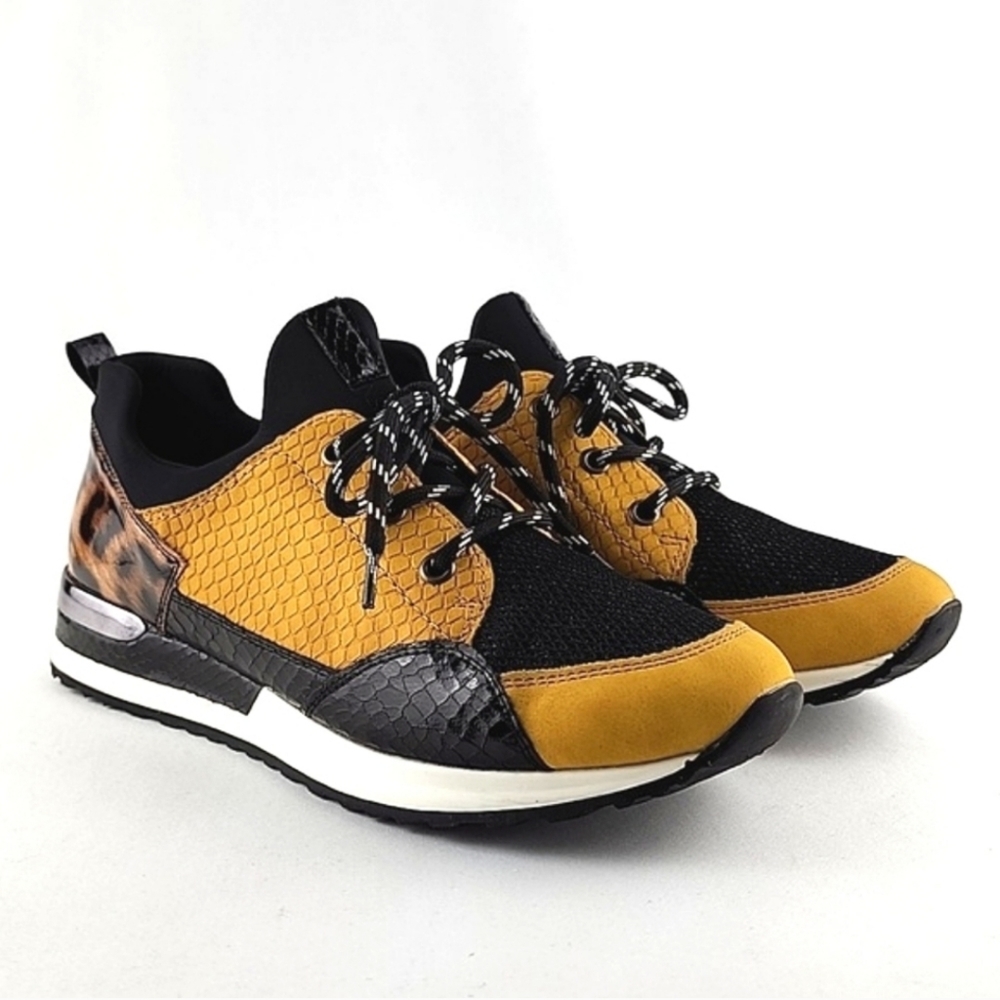Remonte Women's Lace Up Casual Leopard Print Yellow Black Trainers Shoes 40 - Picture 3 of 16